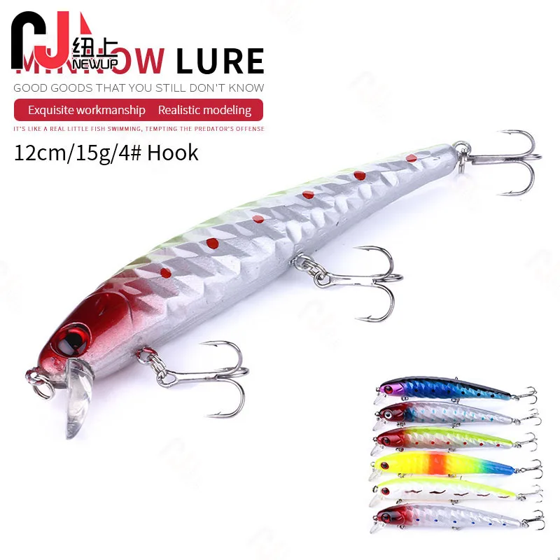 Nowy UP 1 sztuk Minnow przynęty 12cm 15g tonący powoli Wobblers Swimbaits Tackle 3D oczy twarde plastikowe Bass Crankbaits