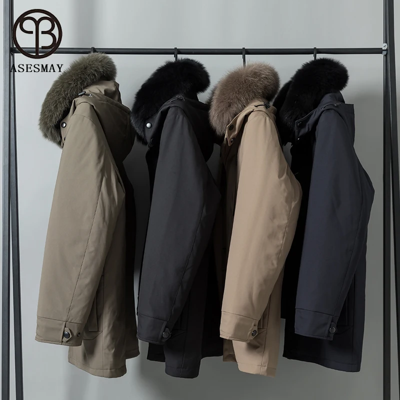 Asesmay 2021 New Arrival Men Winter Jacket White Duck Down Parkas Male Thicken Coat Fox Fur Collar Hooded Brand Clothing Outwear