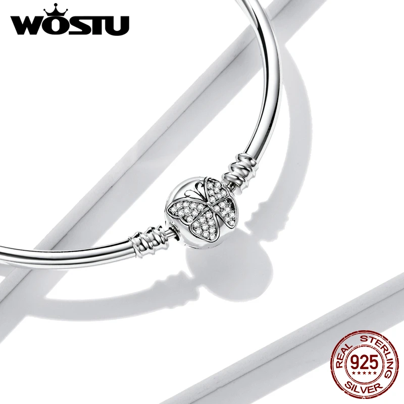 WOSTU 925 Sterling Silver Butterfly Basic Bangle Engraving Spread your wings and fly Chain Bracelets Charm Women's hand CTB084