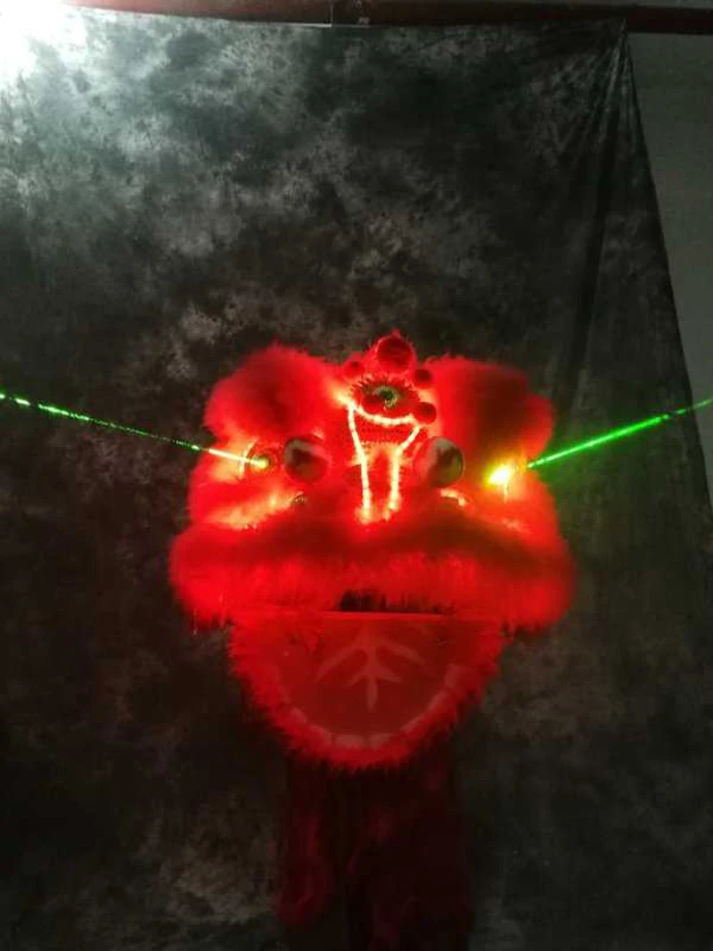 LED Light up lumious red lion dance head wihte laser light on eyes stage show dragon head chinese folk cosplay prop