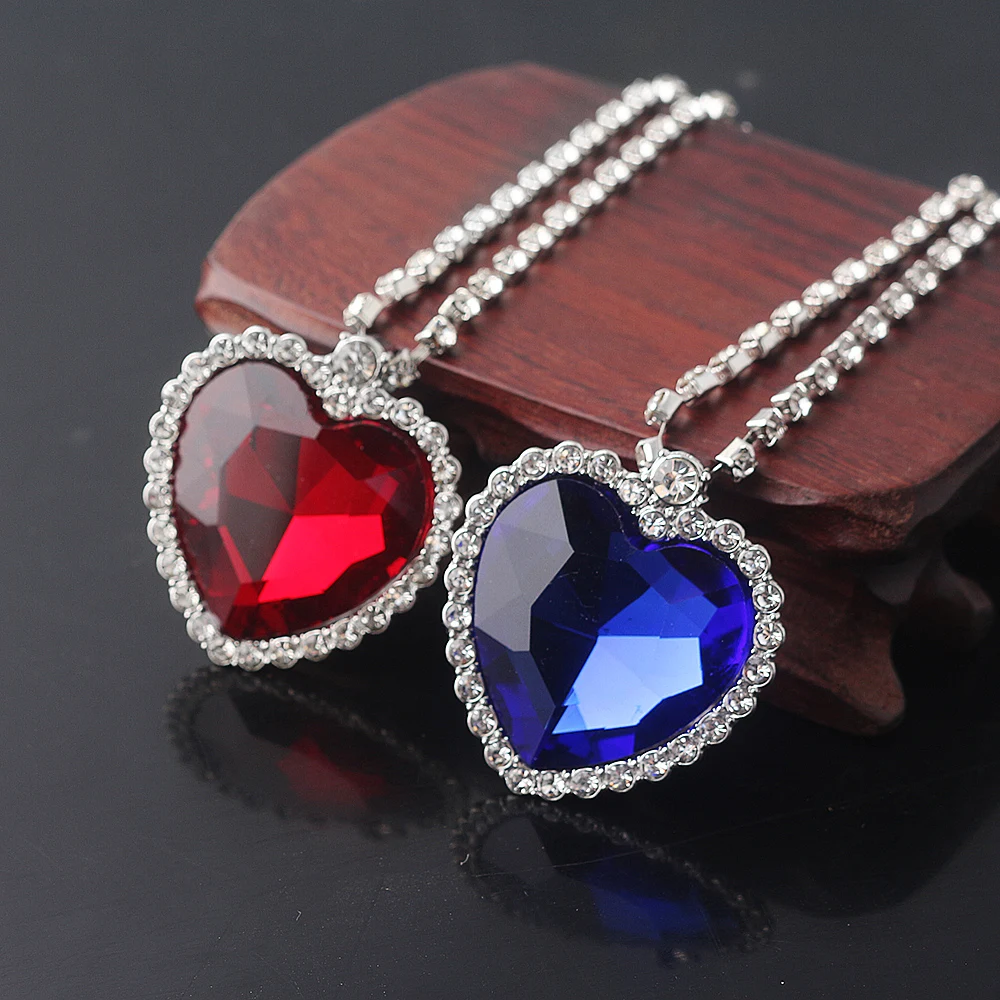 Movie TITANIC Heart Of the Ocean Necklace Love Forever Blue Red Crystal Pendants Necklace For Women Wedding Party Jewelry Gift