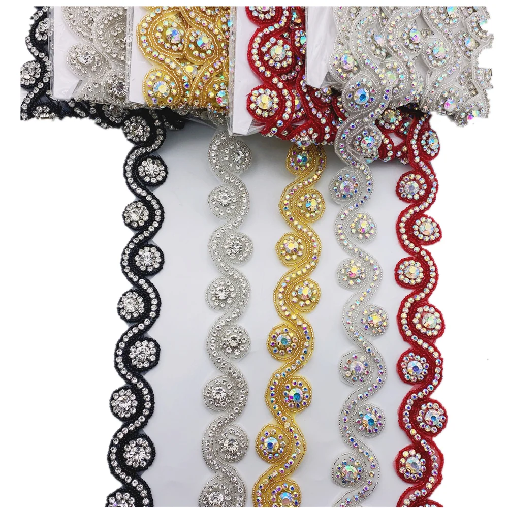 5 jardów perły Crystal Rhinestone aplikacja wykończeniowa z koralikami żelazko na ślubnej sukni ślubnej — zdjęcie 2