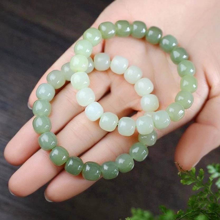 Natural Hetian jade Gradients bracelet Fine Jade Jewelry Bracelets wIomen's Single loop string Cyan jade hand ornament