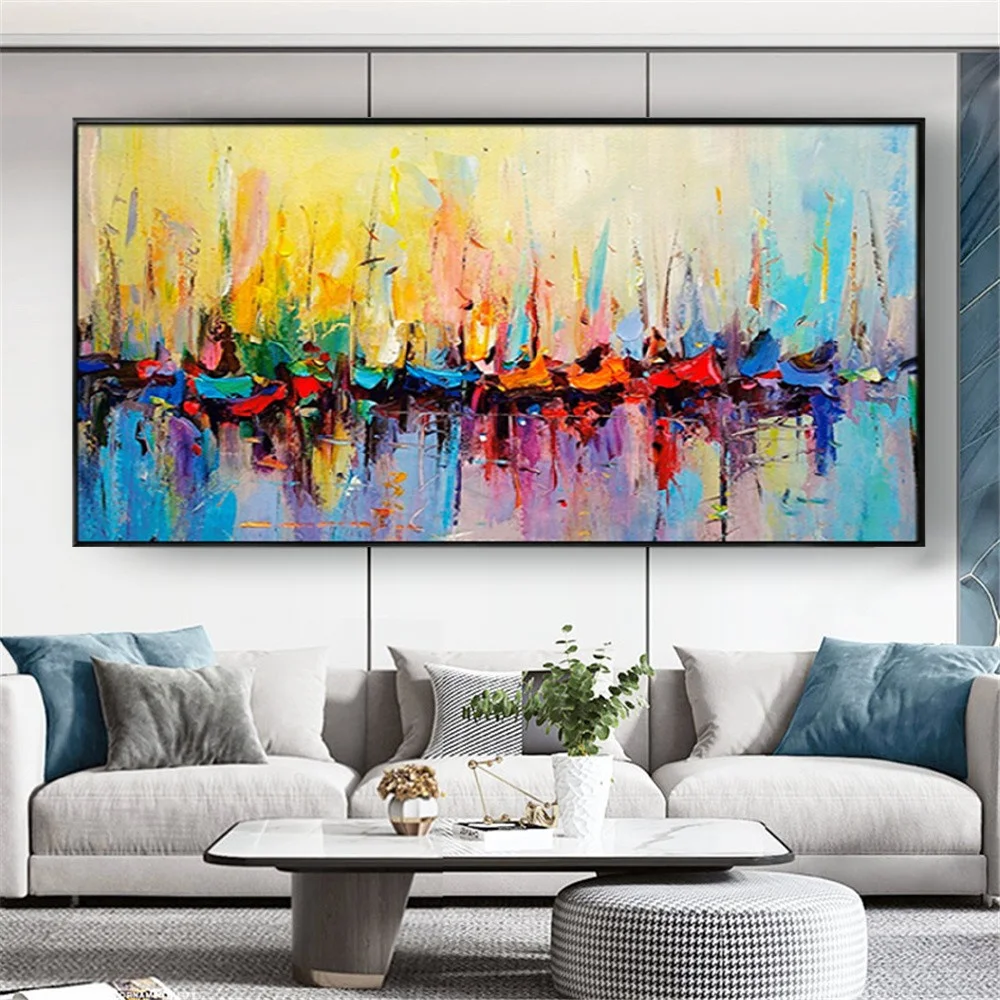 100% Hand-Painted Oil Painting Abstract Color Line Canvas Picture Knife Image Wall Art Salon Mural Home Living Room Decor Gift