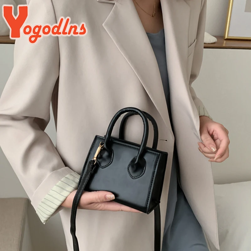 Yogodlns Vintage Mini Crossbody Bag Women PU Leather Small Messenger Bag Elegant Shoulder Bag Designer Handbag Casual Lady Purse