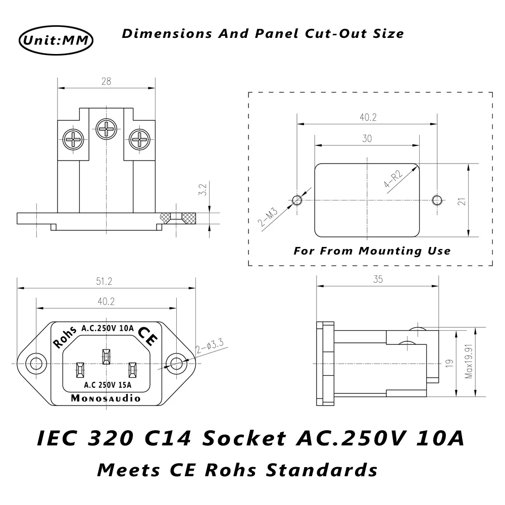 Monosaudio IB70 IEC-Steckdoseneinlass aus reinem Kupfer, AC-IEC-Einlass, vergoldete, lötfreie Steckdose, HiFi-Audio-Stromversorgung, IEC-Buchse – Detail 7