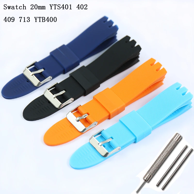 Watch Accessories 20mm Men\'s Rubber Strap for Swatch YTS401 402 409 713 YTB400 Pin Buckle Women\'s Silicone Sports Strap