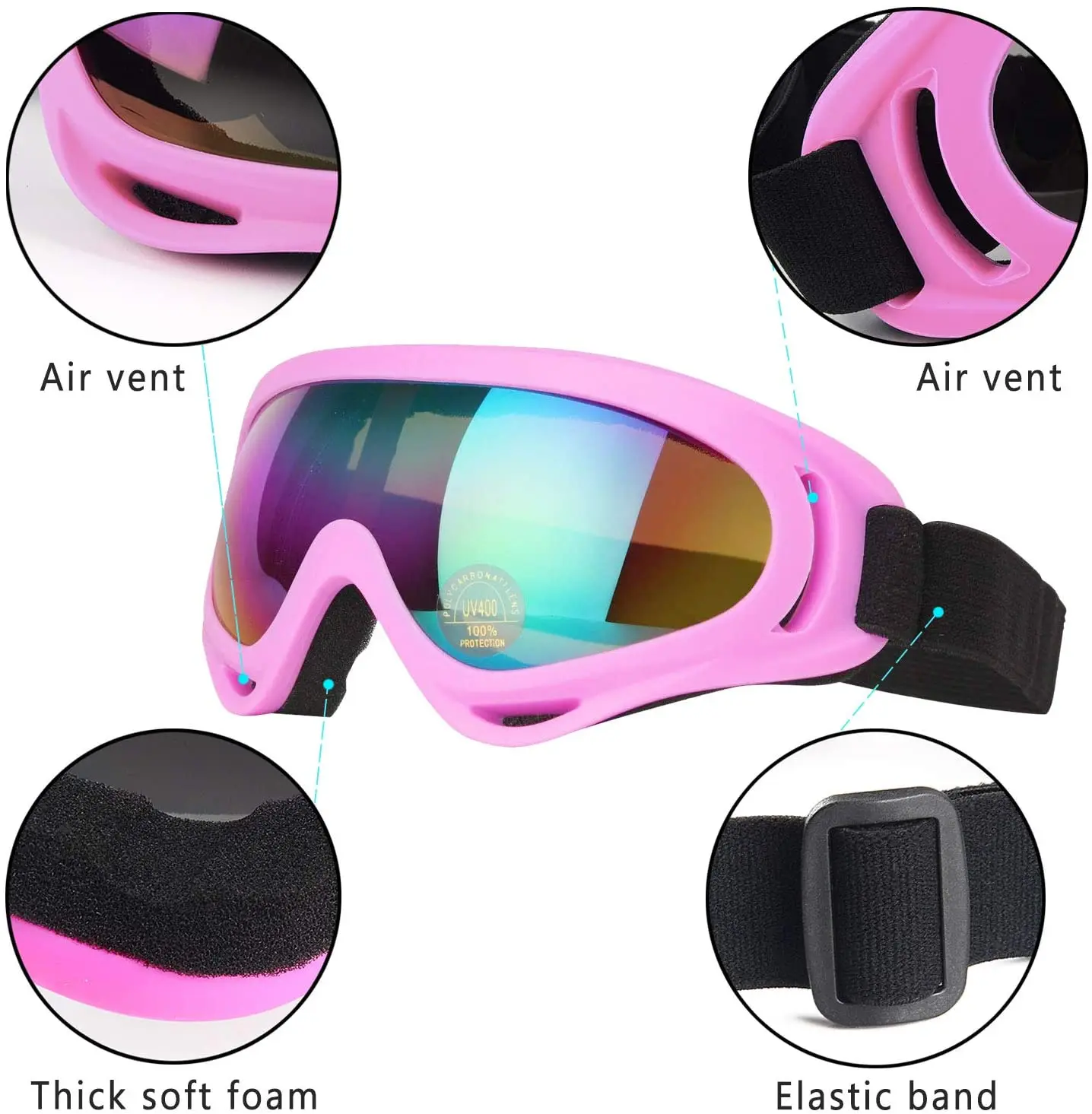 Anti-fog Snow Ski Glasses ,Professional Windproof X400 UV Protection Skate Skiing Goggles