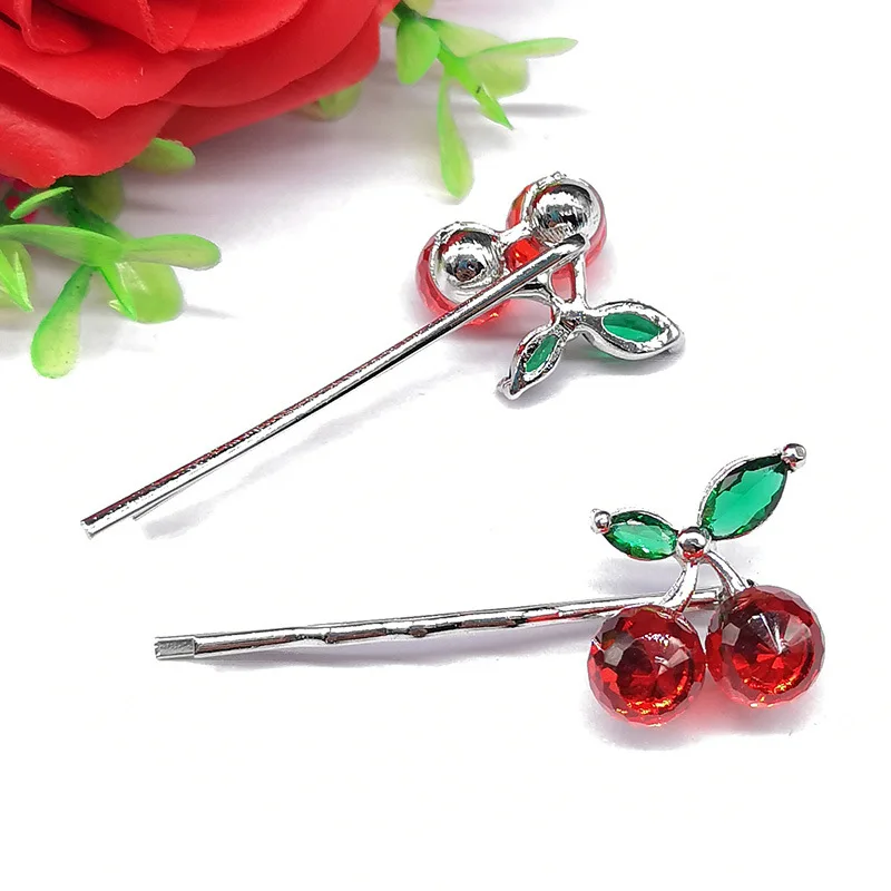 1Pcs Fashion Crystal Cherry Hair Clip Lovely Sweet Hairpins Barrette Headdress for Women Girl Hair Accessories