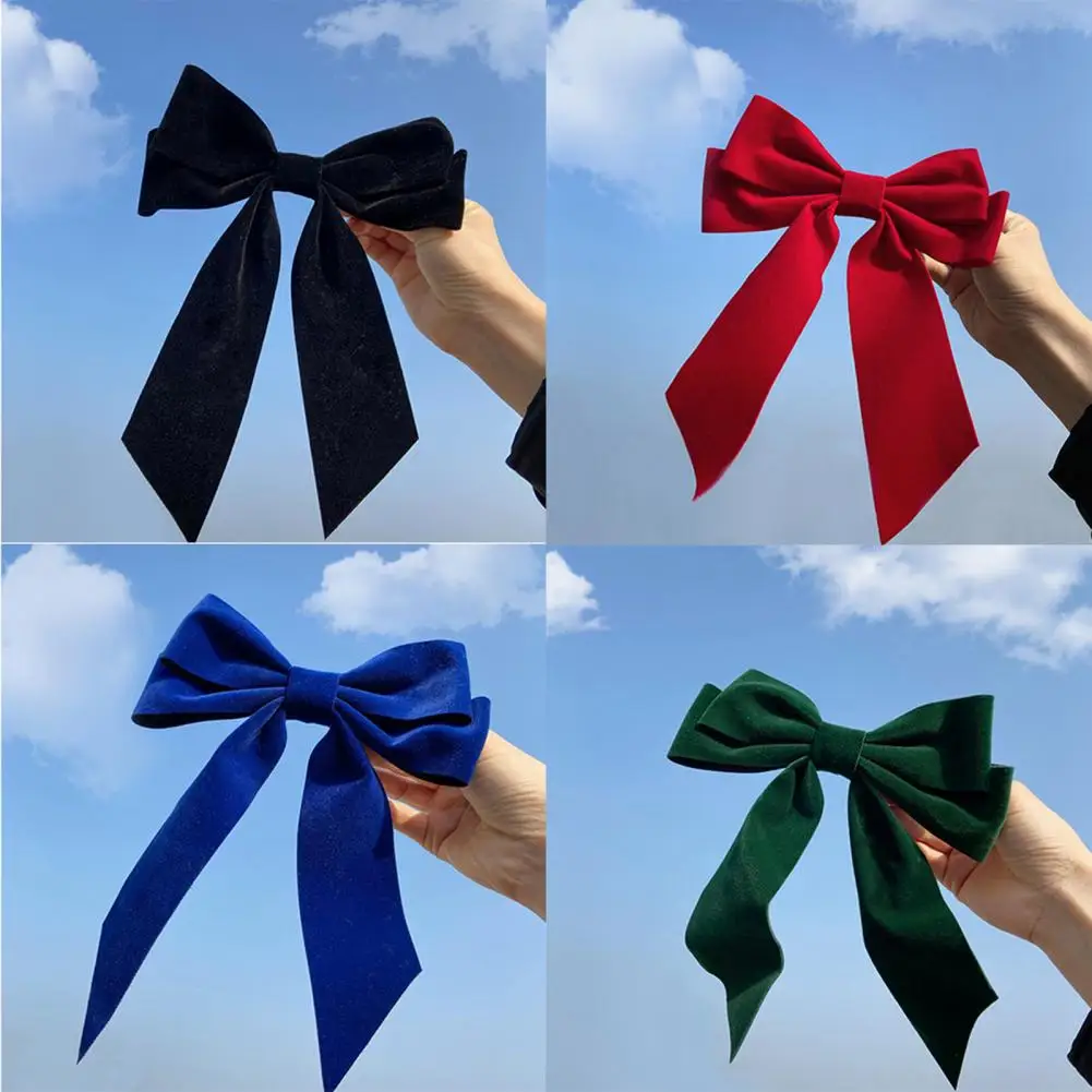 Sweet Women Hair Pin Anti Slip Velvet Large Bow Duckbill Clip Hairgrip Barrette for Daily Life