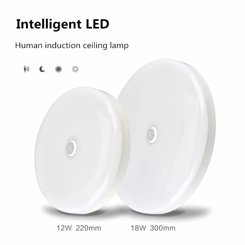 12W 18W LED PIR Sensor Infrared Ceiling Light Flush Mounted Decor Home Lamp Human Body Motion Induction + Light Control Lights
