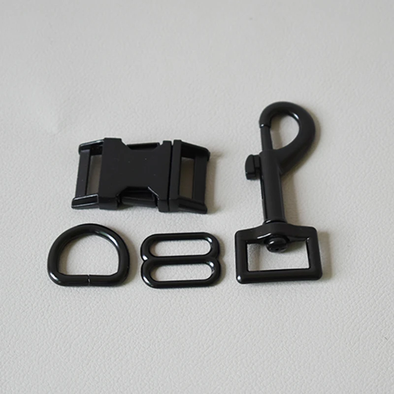 10 sets metal buckle adjust buckle D ring metal dog clasp  for handmade puppy Collar leash set harness Dee Rings 20mm black