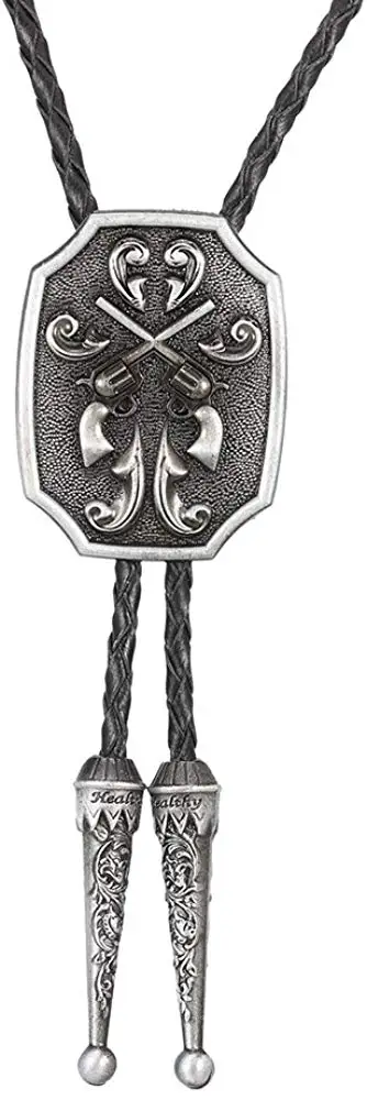 Vintage Gouble Gun Bolo Tie Voor Man Indian Cowboy Western Cowgirl Lederen Touw Zinklegering Stropdas