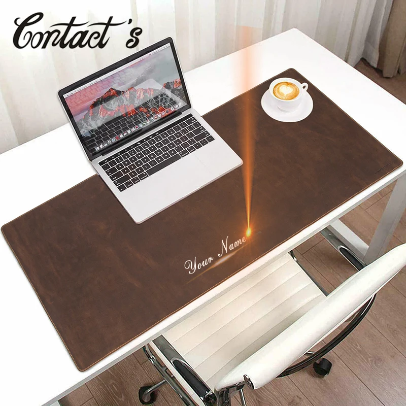 Contact's Crazy Horse Leather Desk Mat Large MousePad Gamer Portable Computer Keyboard Table Pad Cover Laptop Cusomize Engraving