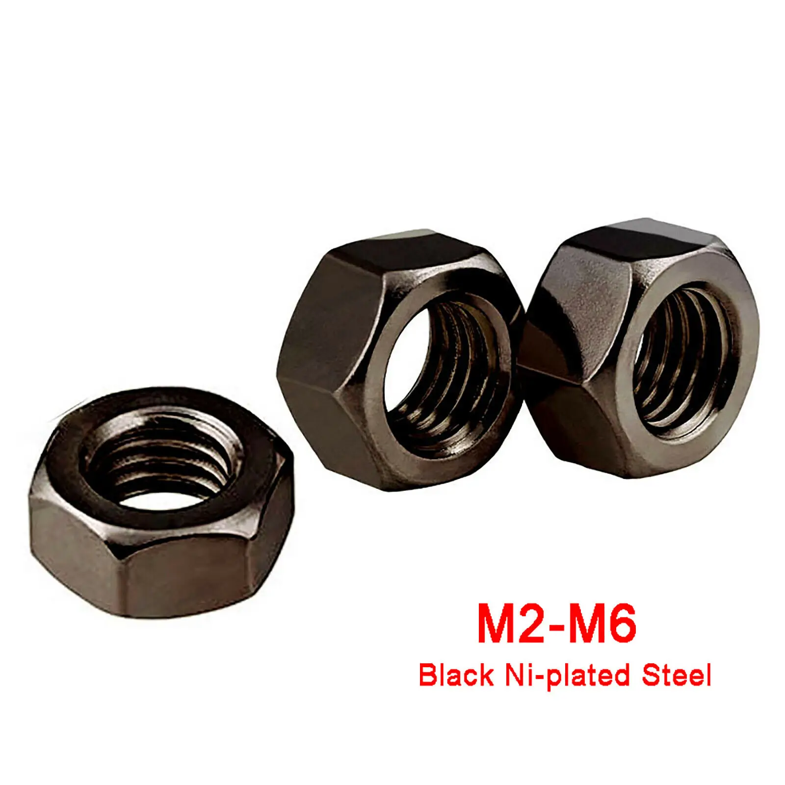 

50PCS / lot Black Nickel Plated Steel Hexagon Hex Nut for M2 M2.5 M3 M3.5 M4 M5 M6 Screw Bolt