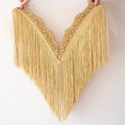 1pcs Hot Sale New Gold Wedding Embroidered Crystal Rhinestone Collar With Tassels Appliques Deep-V Neckline With More DIY Fringe