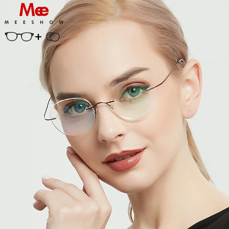 

Meeshow Titanium prescription glasses men women rould glasses Ultralight Eyeglasses Retro myopia Korea screwless optical frame