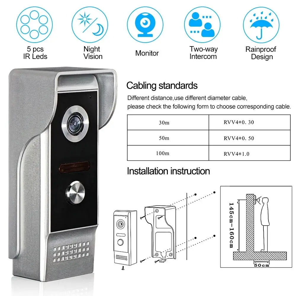 Outdoor Waterproof Video Intercom Camera Video Doorbell Camera Entrance Monitoring Video Door Phone IR Night Vision Wide Angle