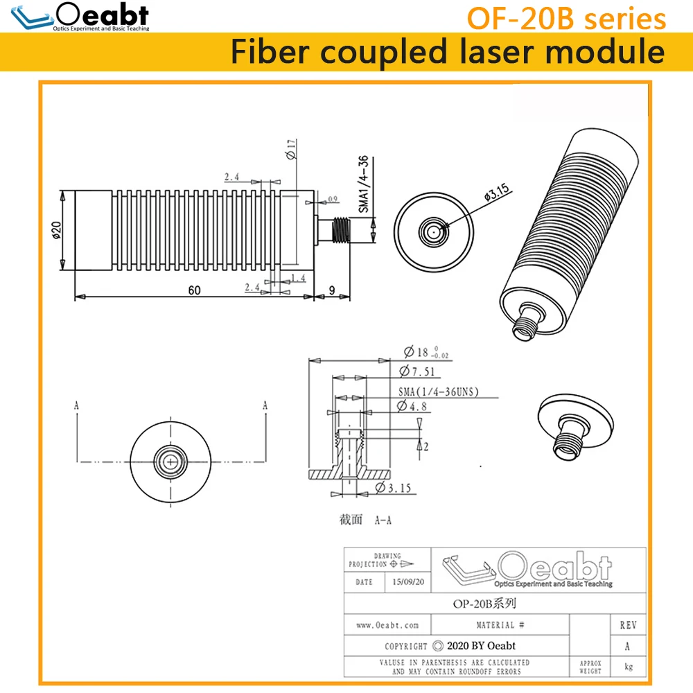 Imagem -03 - Módulo do Laser da Fibra com Núcleo da Relação do Sma Série do Of20b Laser Acoplado mw 10 mw 20mw