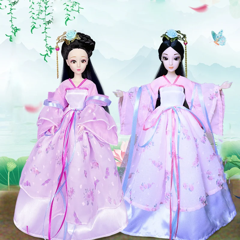 

1/6 Scale 30cm Ancient Costume Long Hair Chinese Fairy Hanfu Dress Barbi Doll 12 or 20 Joints Body Model Toys Girl Gift B0360B