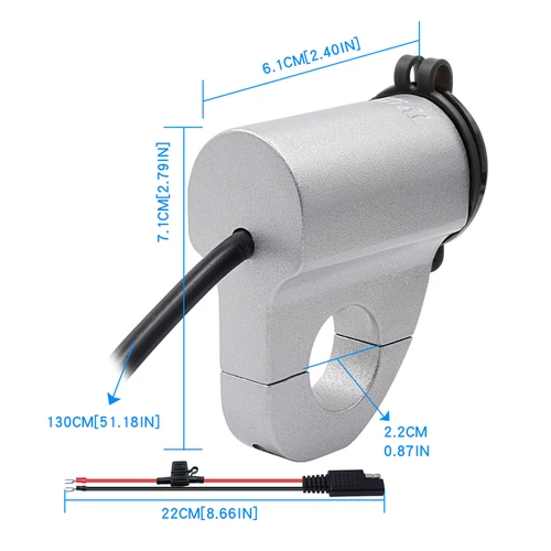 Imagen 2 del producto Cargador USB para motocicleta, adaptador de teléfono móvil resistente al agua de aleación de aluminio, pantalla Digital QC3.0, interruptor de carga rápida, manillar de 22mm