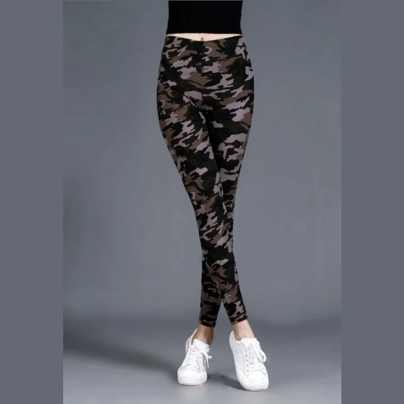 Workout Gym Leggings High Waist Skinny Camouflage Army Green Brushed High Elastic Slim Spring Autumn Women Casual Leggins pants