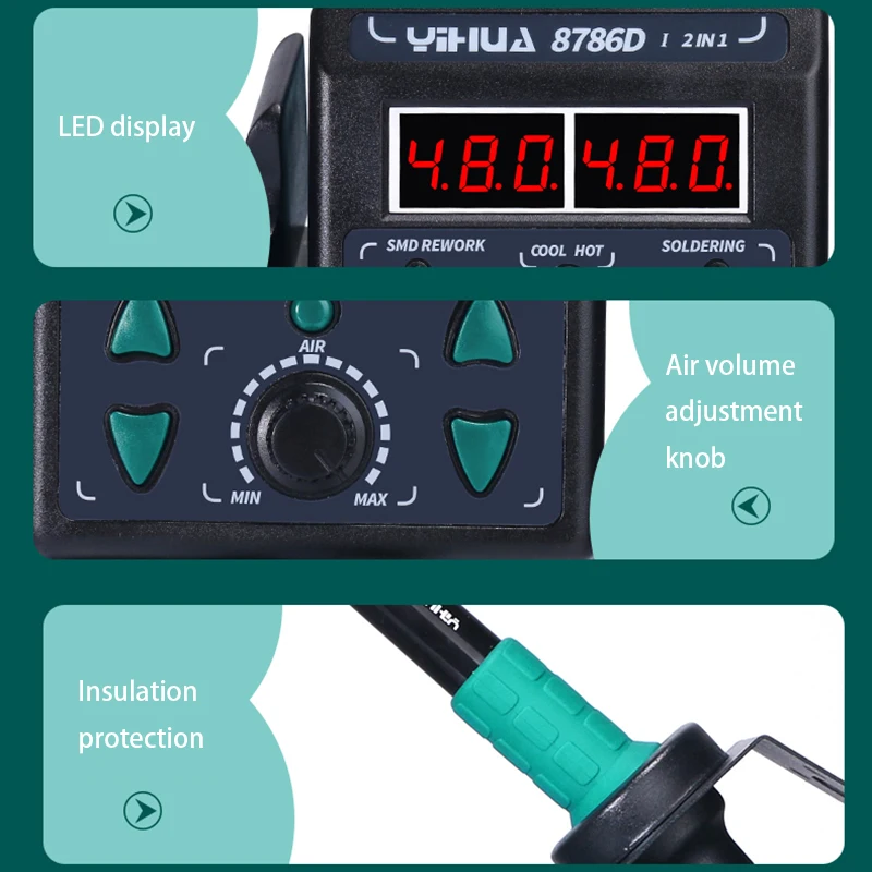 2 in1 740W Soldering station LCD Digital display welding rework station Hot air gun for Phone BGA SMD PCB IC Repair solder tools