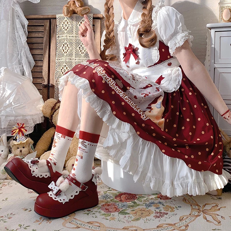 Chaussures de princesse douce Lolita pour femmes, chaussures de Cosplay japonaises à tête ronde et fond épais, couleur assortie