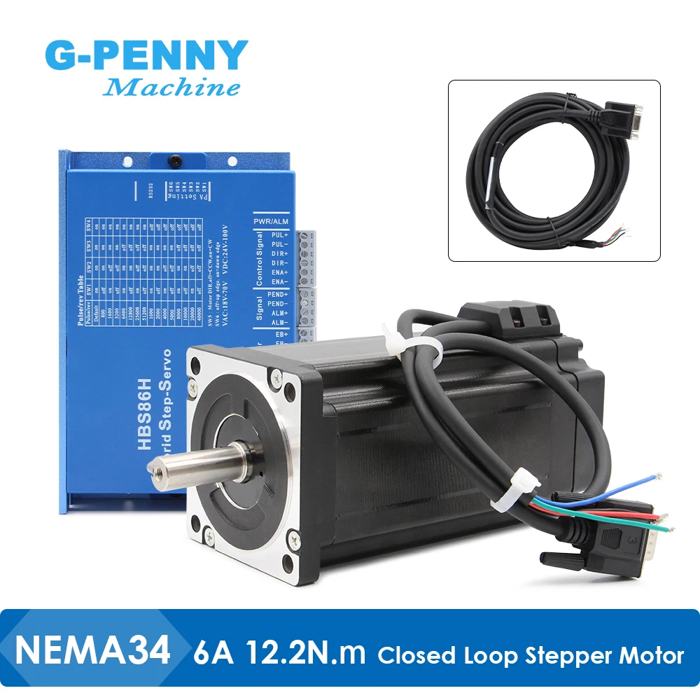 

Nema34 12.2Nm closed loop stepper motor kit 86HS120N+ HBS86H stepper motor with encoder 2 phase 6A 30-100v servo motor kit