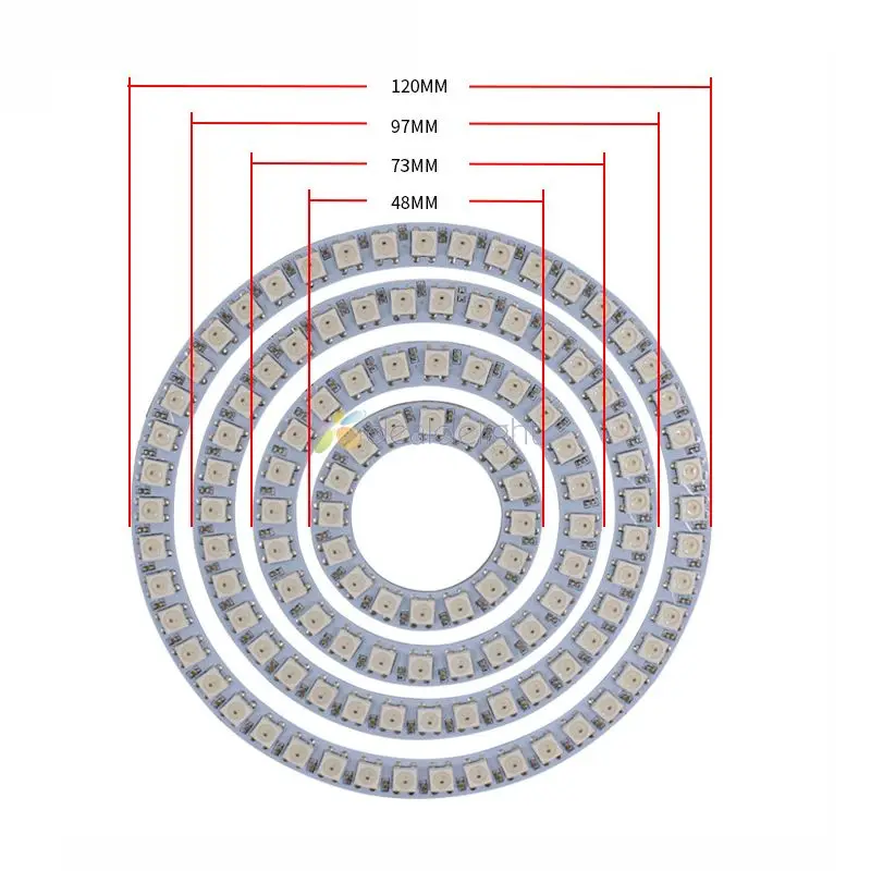 Ws2812b pixel ring 8 16 24 35 45 leds ws2812 construído em ic 5050 rgb individualmente endereçável led anel módulo luz dc5v