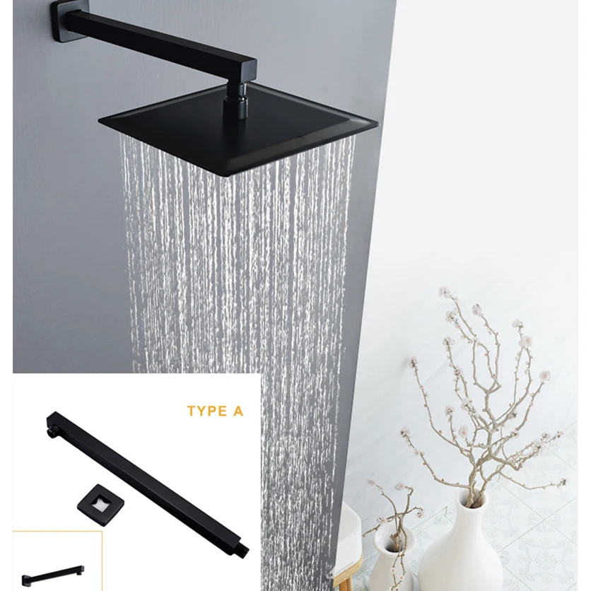 Free Shipping Stainless Steel Wall Mount Ceiling Mount Shower Arm Top Rain Shower Holder Square Round Shower Head Pipe Arm Black