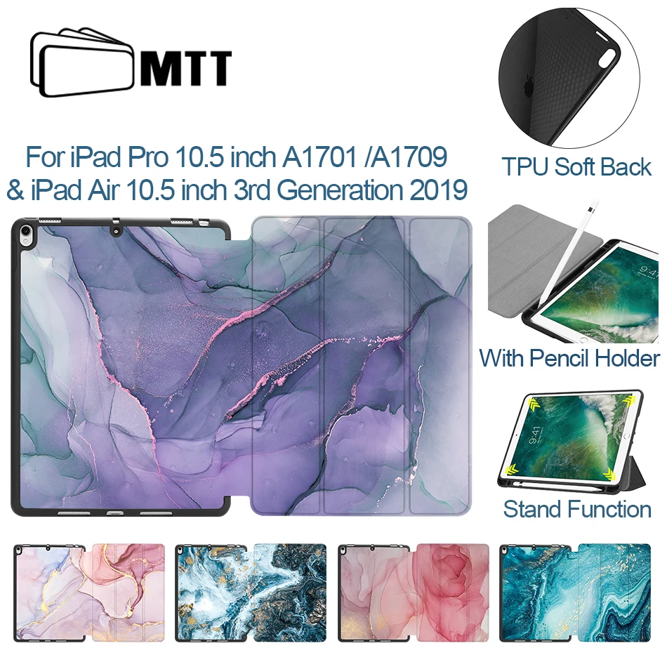 MTT Marble Case For iPad Air 3 Pro 10.5 inch With Pencil Holder Soft TPU Leather Flip Stand Smart Cover Funda Auto Sleep Wake