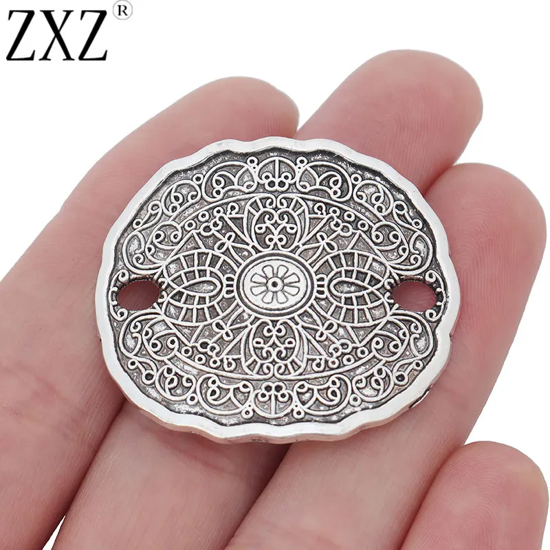 ZXZ 5pcs Tibetan Silver Alloy Oval Disc Connectors Charms Pendants for DIY Bracelet Jewelry Making Findings