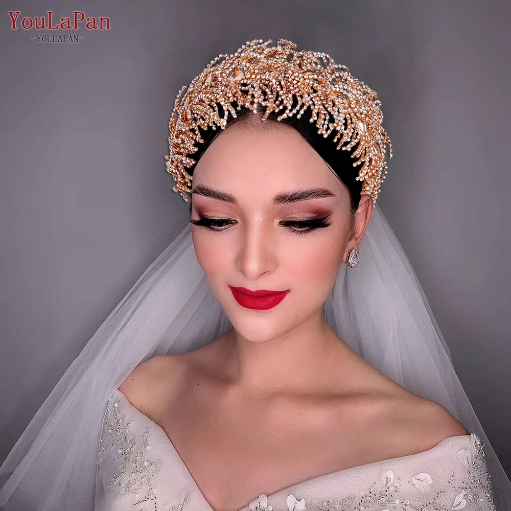 Youlapan HP386 Glanzende Steentjes Hoofdband Bruids Hoofddeksel Bruiloft Haaraccessoires Voor Bruid Vrouwen Tiara Handgemaakte Haar Sieraden