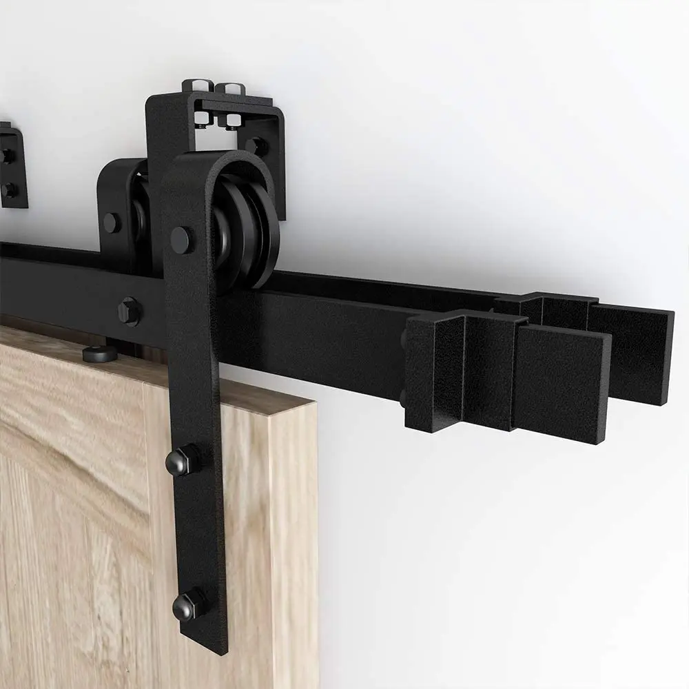 JACHOR 4-16FT Doppel Track Scheune Tür Rutsche Hardware Kit Top Montiert J Form Bypass Hardware Hängen Pulley Set für Doppel tür
