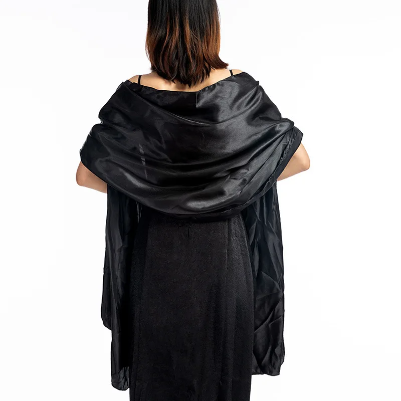 Fashion Long Satin Evening Dress Neck Guard Scarf Women\'s Bandana Headscarf Winter Thin Tassel Party Cloak Warm Shawl Hhijab Q63