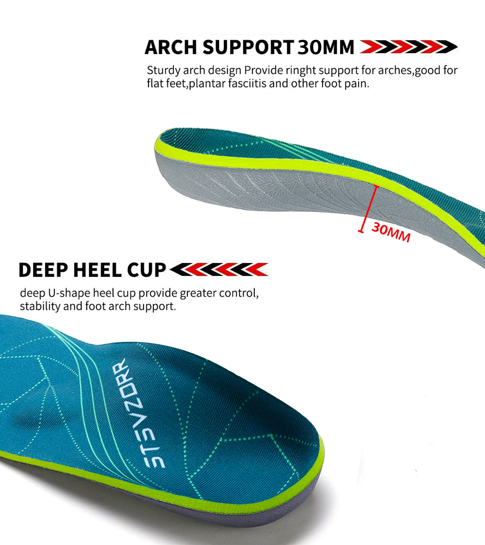 Plantarfasziitis Plattfüße Fußgewölbestütze Orthopädische Einlegesohlen, Herren Damen Fersenschmerzen Orthopädische Einlegesohlen Sneaker Schuheinlagen – Detail 15