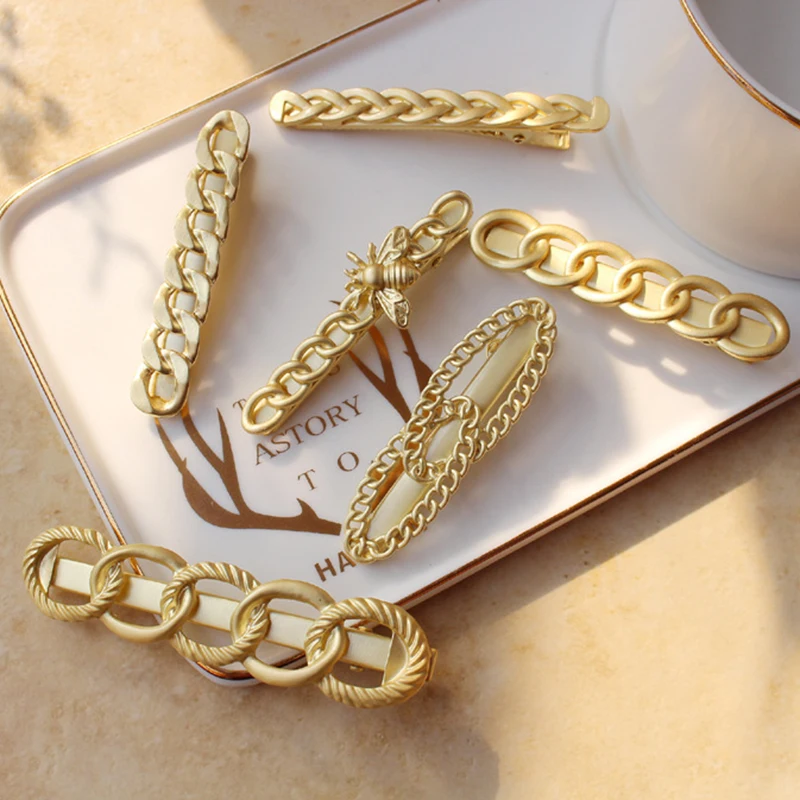 AccMAX Chain metalowe do włosów wsuwki do włosów geometryczne wydrążone złoto kolor Bee Barrette akcesoria do włosów dla kobiet