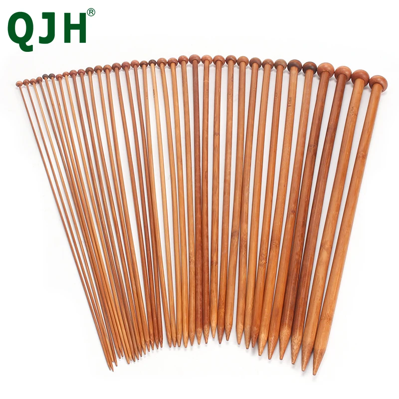 QJH brand New 36Pcs /Set 18sizes Carbonized Bamboo Knitting Needles Single Pointed Smooth Crochet tool sets 2.0mm-10.0mm 36cm