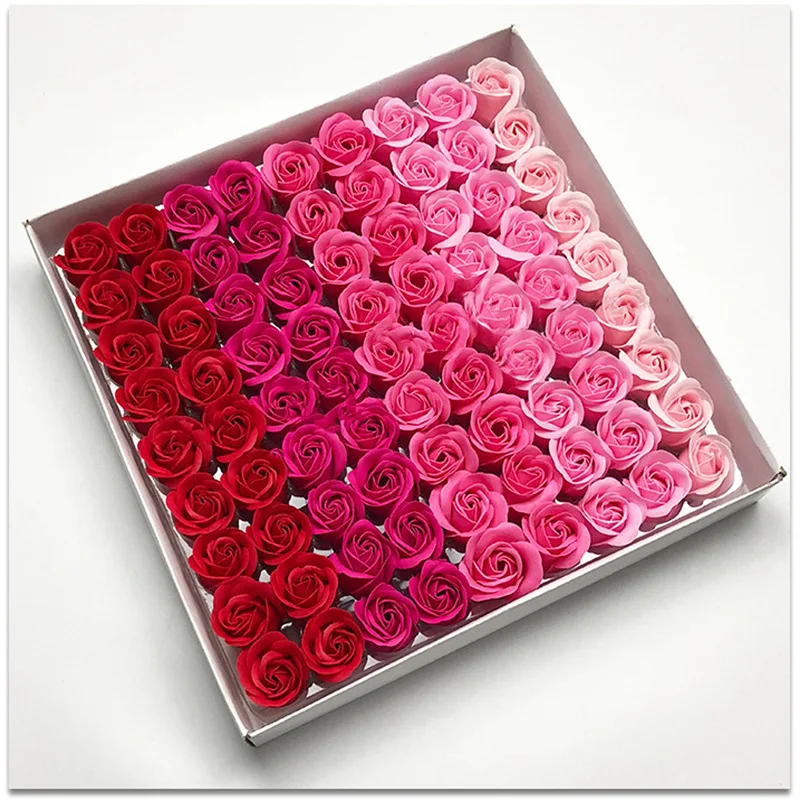 54pcs of 4x3.5cm Soap artificial flower 3 layer roses floral body bathing table decoration gift for birthday wedding christmas