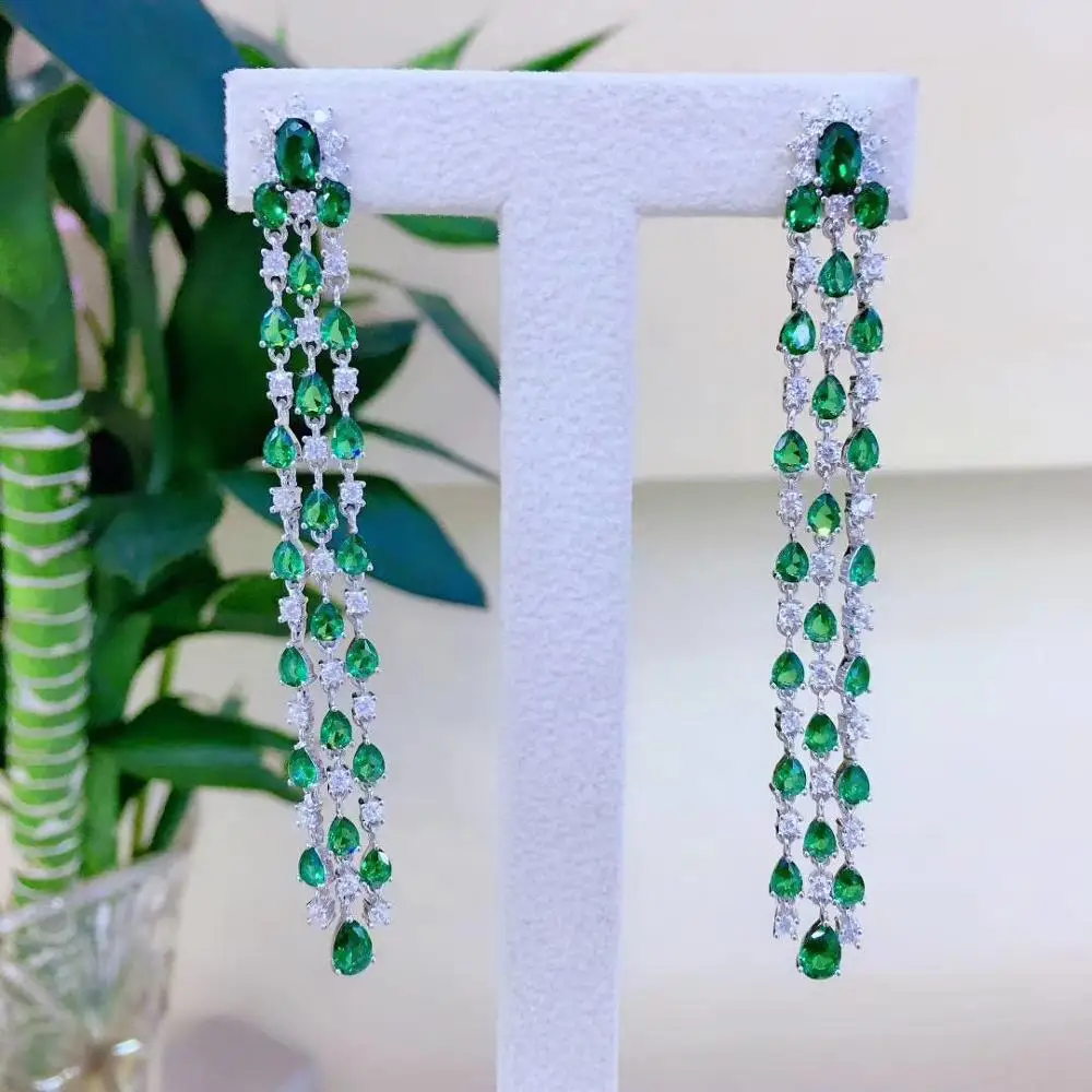 long tassels earring 925 sterling silver with cubic zircon fine women jewelry for party wedding free shipping blue red green