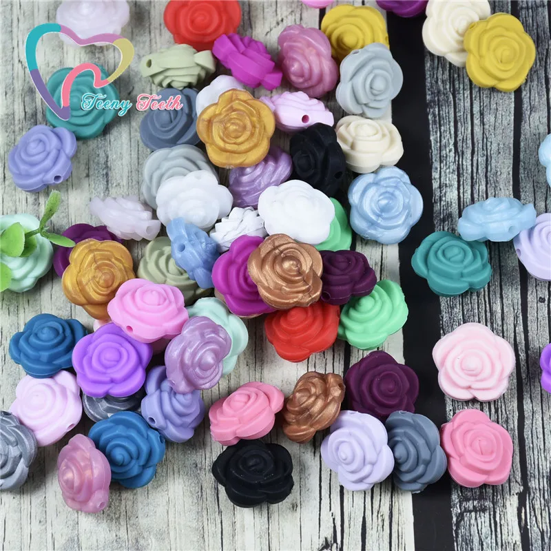 10PCS Mini Silicone Rose Flower Loose Silicone Beads Teething Baby Pendant Baby DIY Toy Baby Shower Gift Necklace Pacifier Chain