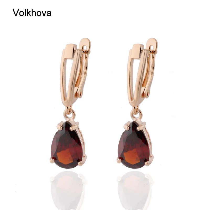 Luxury Quality Jewelry Cubic Zirconia Rose Gold Color Earrings for Women Water Drop Earrings Korean Style Dangle Earring