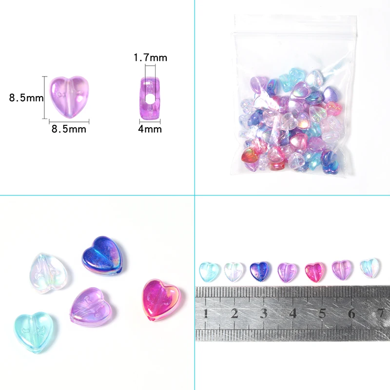 100Pcs/Lot Heart Acrylic Beads Mix Color Bule Red Pink For Jewelry Making DIY Bracelet Accessories