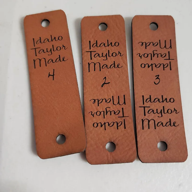 

30pcs Sewing labels for knitting clothes Personalised logo Customize leather tags for hats crochet Handmade labels with rivets