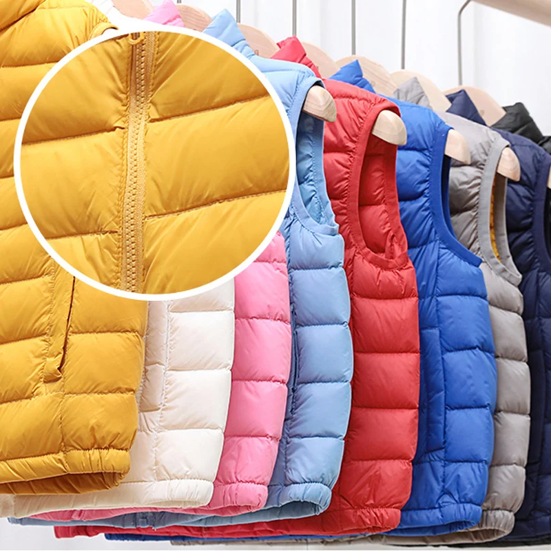 0-10℃ Kids Vest Coat Autumn Ultra Light Duck Down Jackets for Boys Girls Sleeveless Waistcoats Kids Fluffy Warm Snowsuit Lining