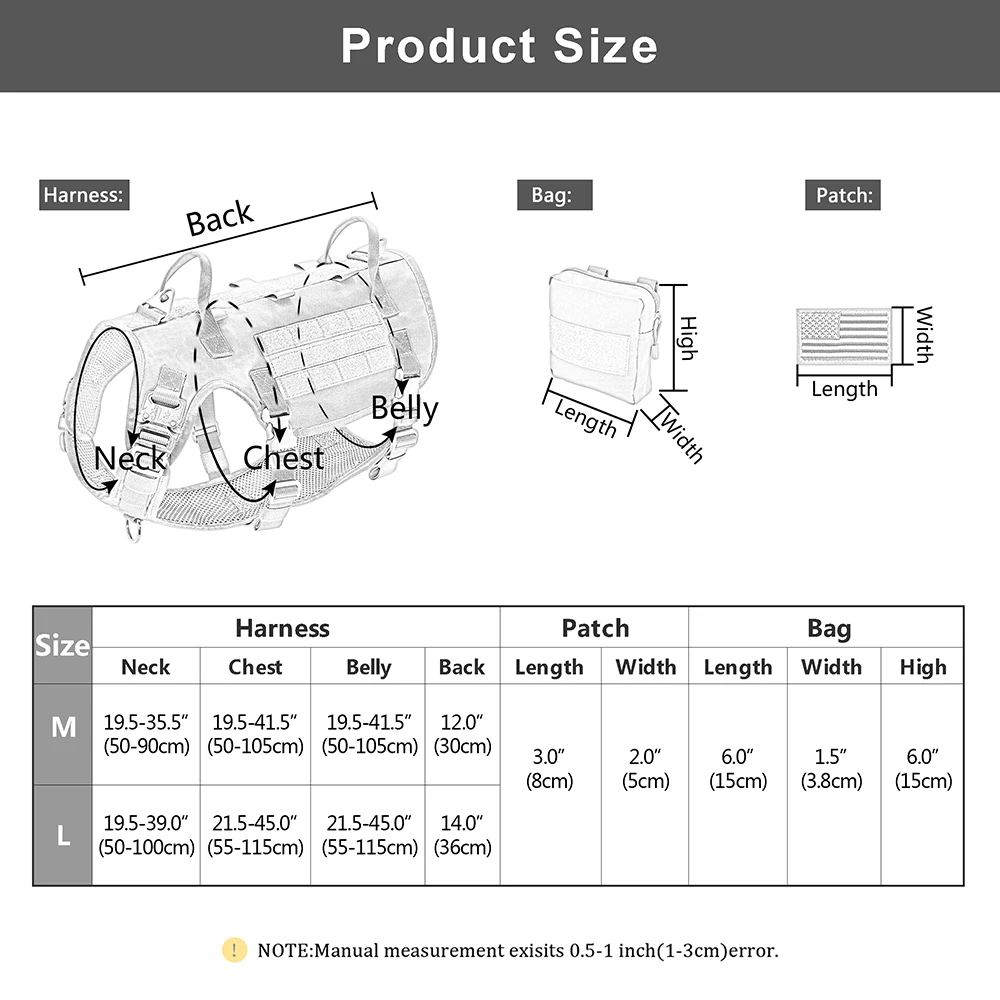 Durable Tactical Military Dog Harness Strong Nylon Pet Vest Working Dog Training Harness With 2 Bag 3 Flag For Small Large Dogs