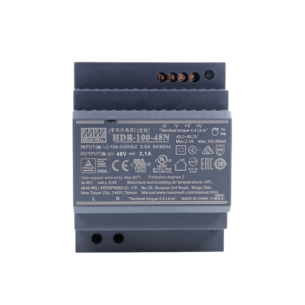 

Original Mean Well HDR-100-48N meanwell 48V DC 2.1A 100.8W Ultra Slim Step Shape DIN Rail Power Supply