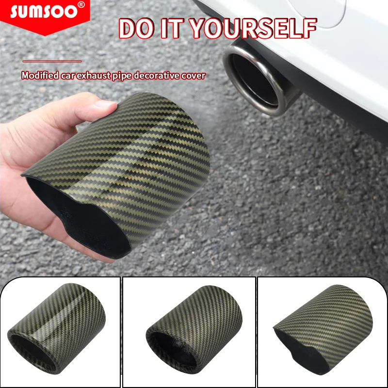 genuine sumsoo 1pcs Car Universal Exhaust Pipe Green Twill Carbon Fiber Cover Exhaust Muffler Pipe Tip case Exhaust Tip housing