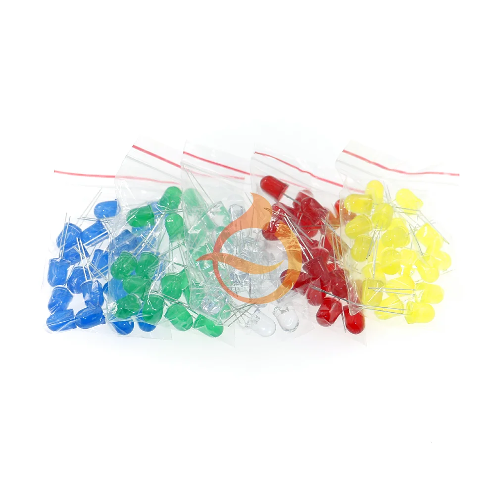 100Pcs F10 10MM 5 Warna LED Diode Merah Putih Kuning Hijau Biru